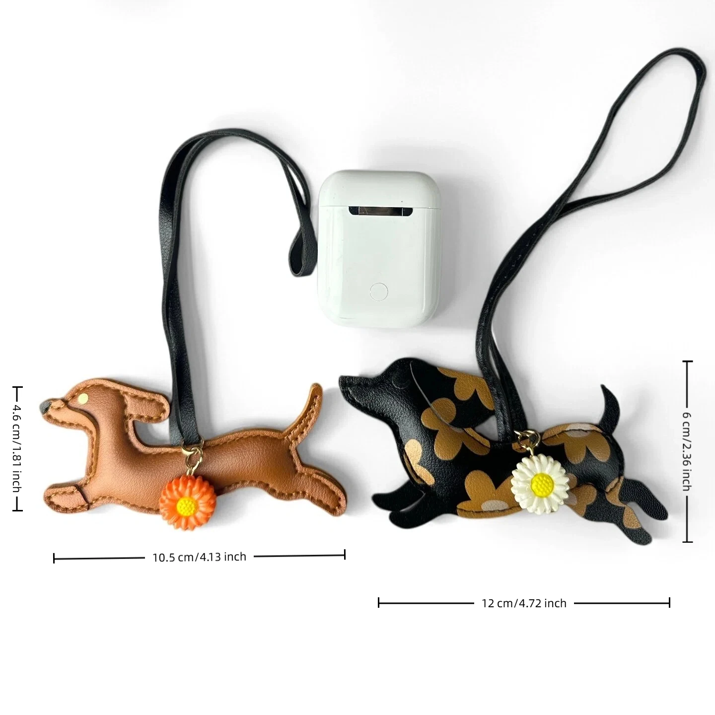PU Leather Running Dachshund Keychain, Puppy Bag Charm With Daisy Flower-Accessories For Purse & Backpack, Gift for Dog Lovers