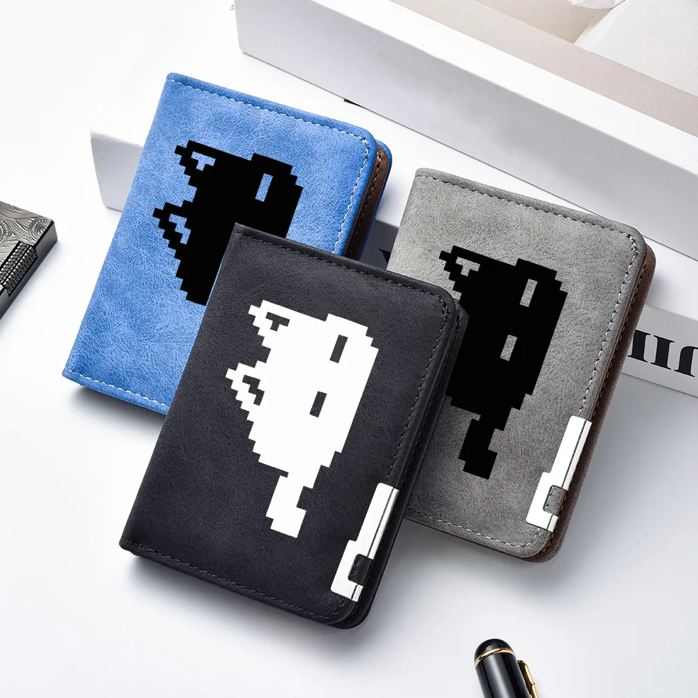 Men's Pixel-Style Cat-Face Design Wallet Casual Simple High-Quality Practical Men's Wallet