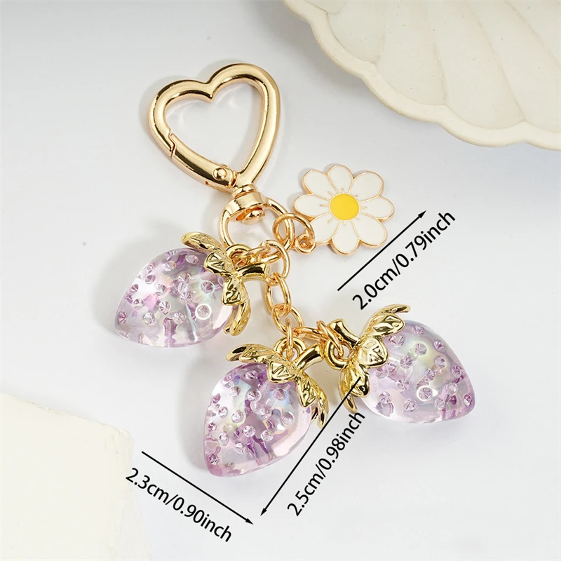 Cute Strawberry Bag Pendant Keychain Heart Flower Daisy Key Chain for Women Girs Bag Pendant Accessories Gift