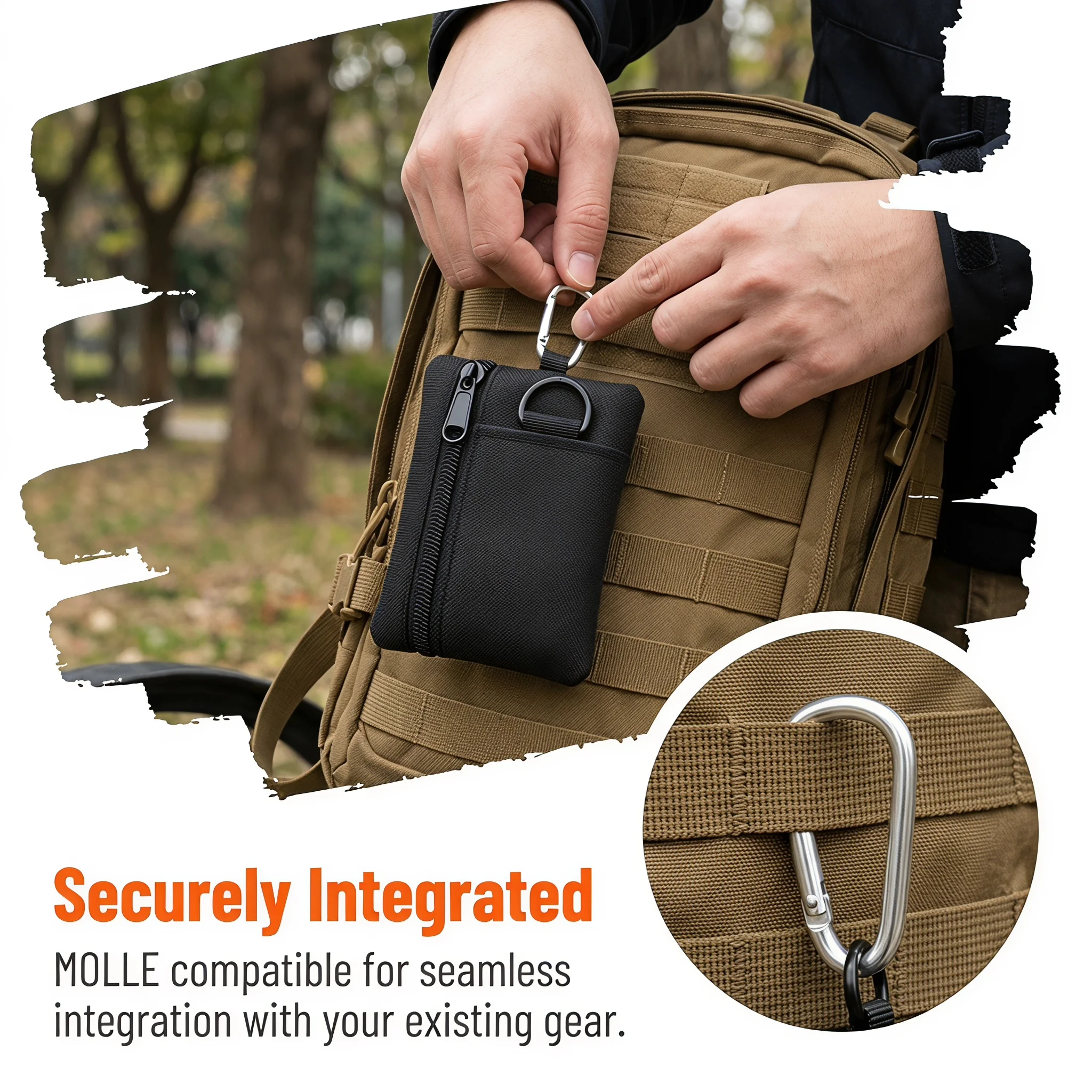 Waterproof Lightweight Oxford Mini Tactical Pouch Carabiner Molle Zipper Key Coin Card Bag Outdoor Hiking Men Travel Wallet