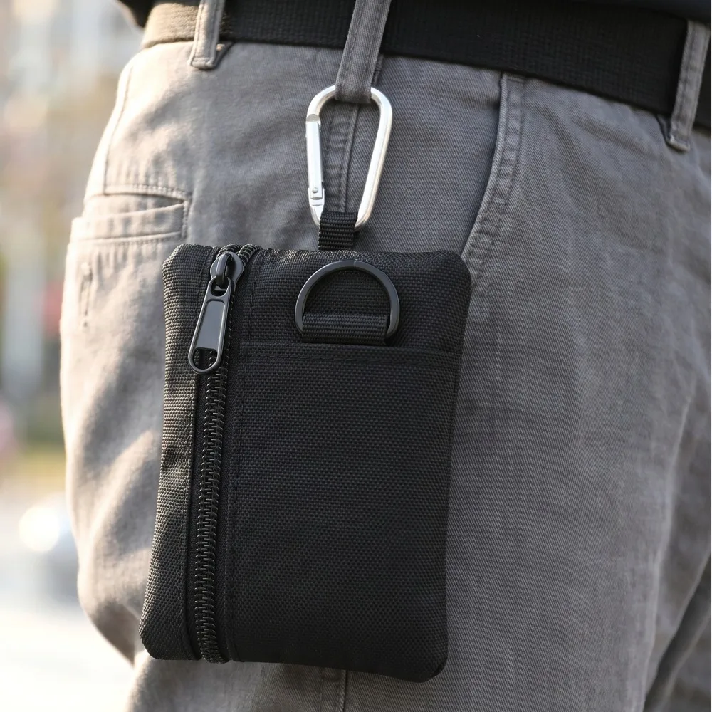 Waterproof Lightweight Oxford Mini Tactical Pouch Carabiner Molle Zipper Key Coin Card Bag Outdoor Hiking Men Travel Wallet