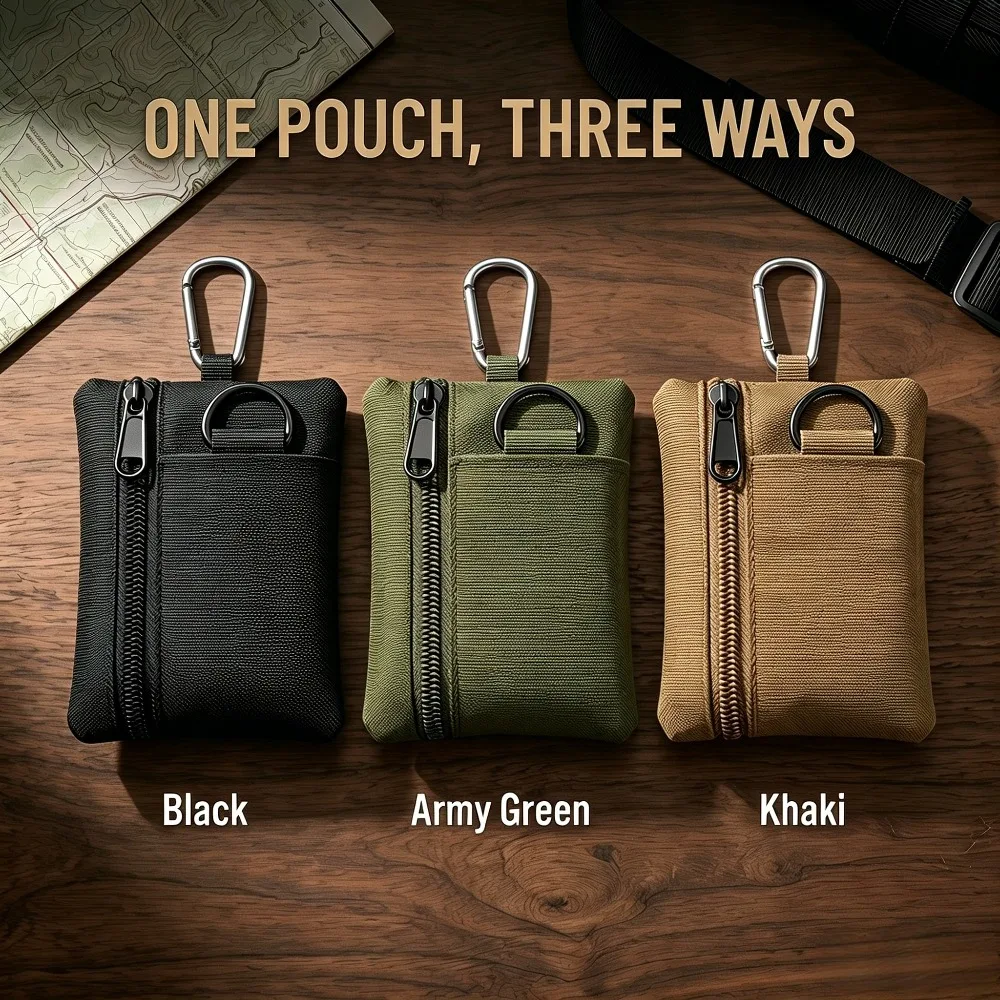 Waterproof Lightweight Oxford Mini Tactical Pouch Carabiner Molle Zipper Key Coin Card Bag Outdoor Hiking Men Travel Wallet