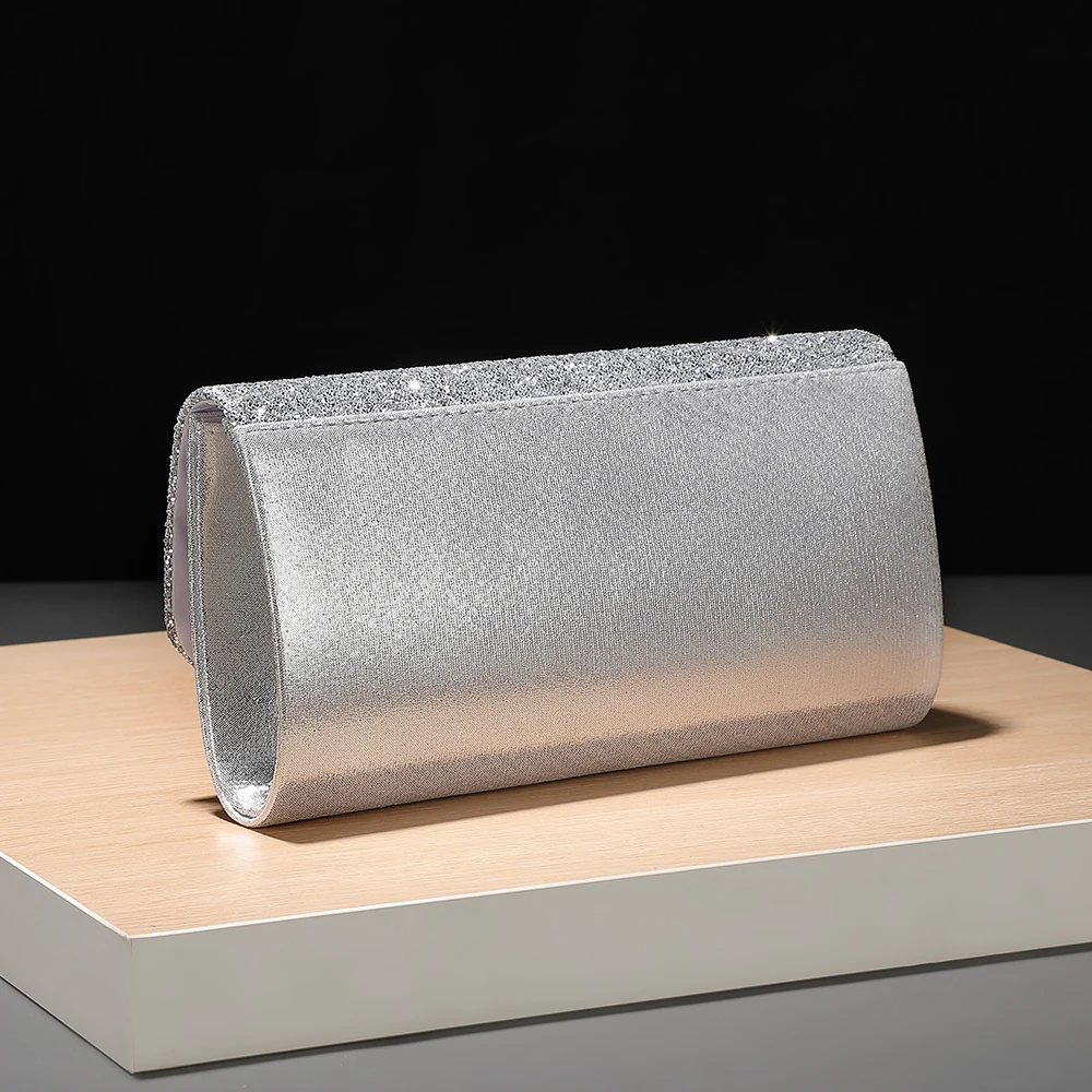 New metallic sequin evening bag - elegant lady-style banquet party dress handbag - fashionable chain strap cross-body bag