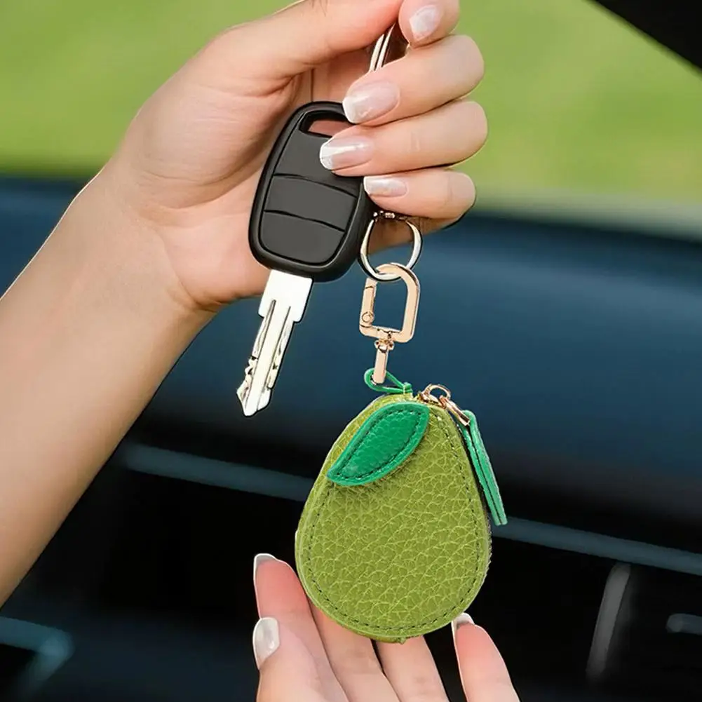 Cute Fruit Shape Leather Coin Purse Mini Zipper Earphone Bag Keychain Pendant Wallet for Women Girls Gift