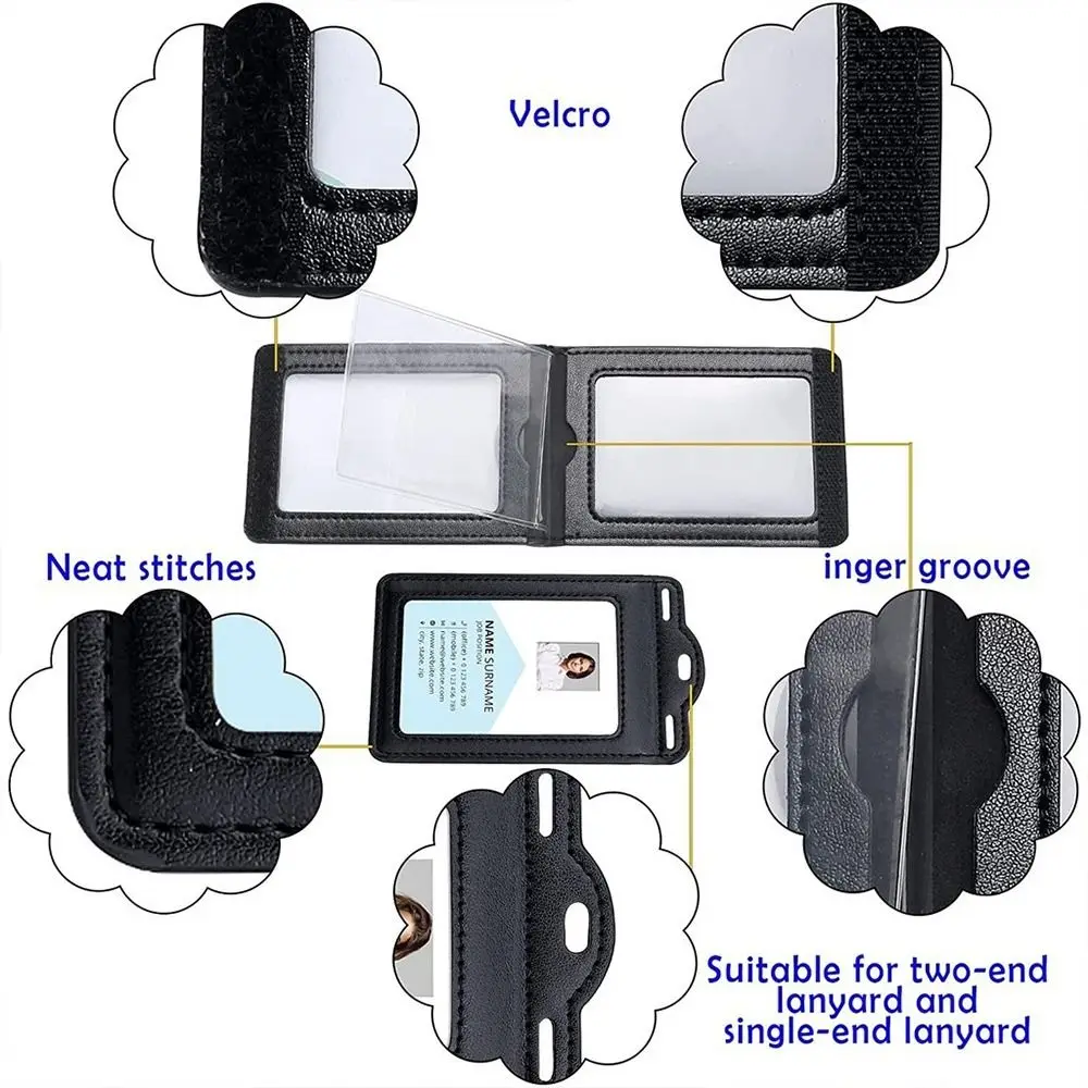 1Pc PU Leather Trifold Duty ID Card Holder Badge Holder for ID Name Card Business Name Tag Student ID Card