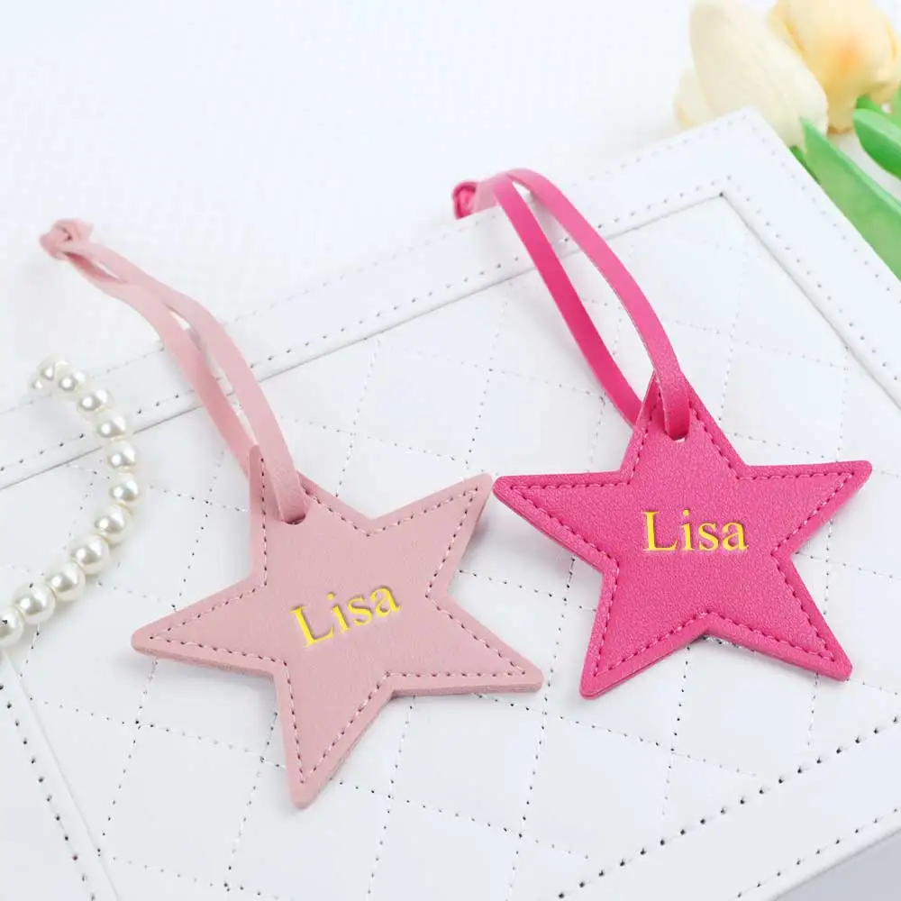 Customized Name Information: PU Leather Creative Five-Pointed Star Bag Decoration Pendant, Key Pendant, Bag Accessories