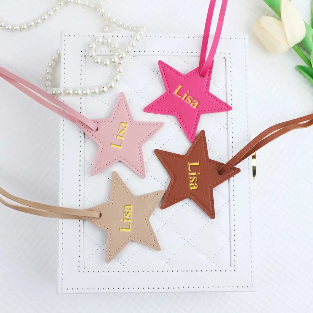 Customized Name Information: PU Leather Creative Five-Pointed Star Bag Decoration Pendant, Key Pendant, Bag Accessories