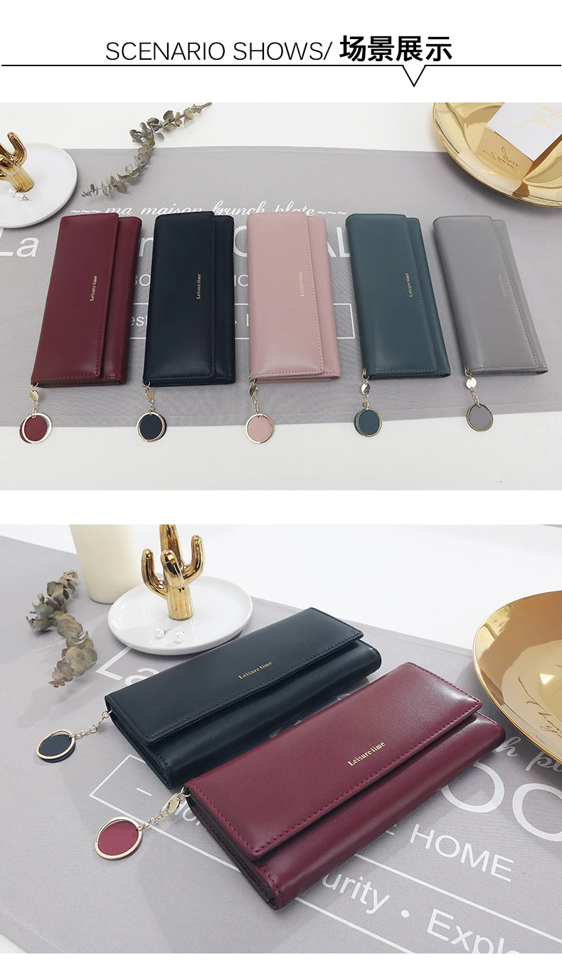 Fashion High Quality Women Wallets Brand Letter Long Tri-fold Wallet Purse Fresh Leather Female Clutch Card Holder Cartera Mujer