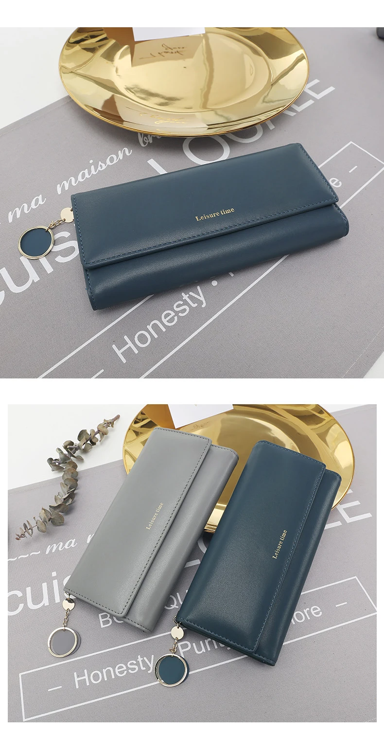 Fashion High Quality Women Wallets Brand Letter Long Tri-fold Wallet Purse Fresh Leather Female Clutch Card Holder Cartera Mujer