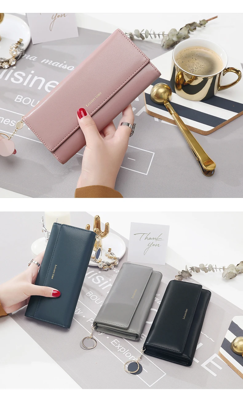 Fashion High Quality Women Wallets Brand Letter Long Tri-fold Wallet Purse Fresh Leather Female Clutch Card Holder Cartera Mujer