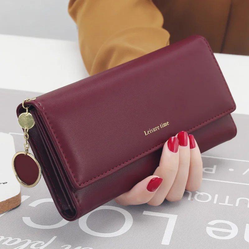 Fashion High Quality Women Wallets Brand Letter Long Tri-fold Wallet Purse Fresh Leather Female Clutch Card Holder Cartera Mujer