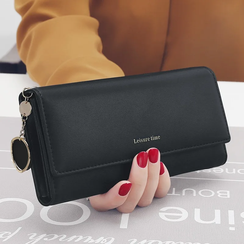 Fashion High Quality Women Wallets Brand Letter Long Tri-fold Wallet Purse Fresh Leather Female Clutch Card Holder Cartera Mujer