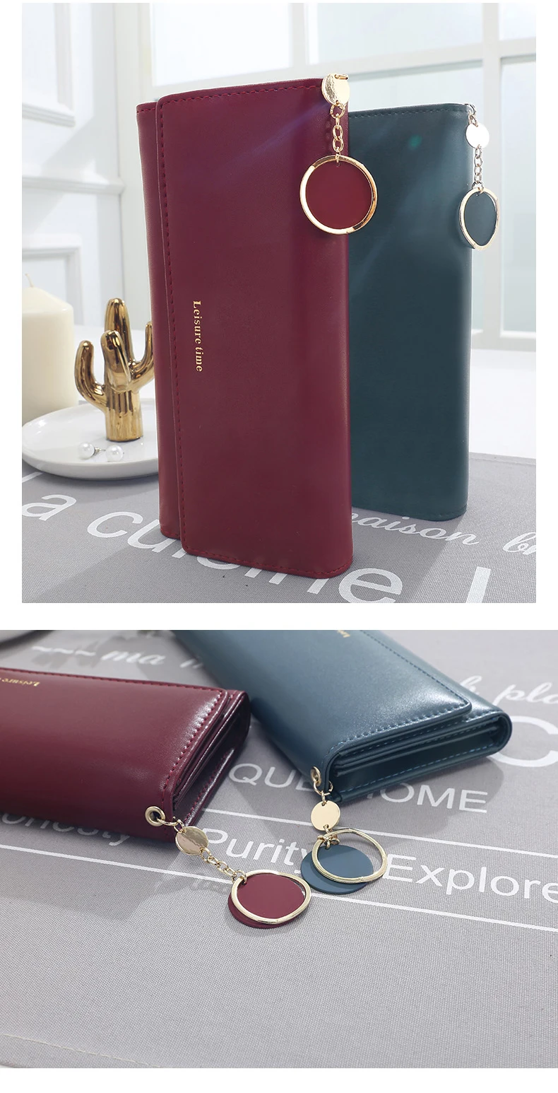Fashion High Quality Women Wallets Brand Letter Long Tri-fold Wallet Purse Fresh Leather Female Clutch Card Holder Cartera Mujer