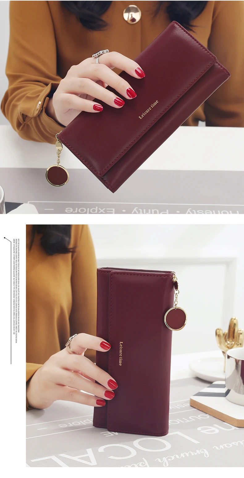 Fashion High Quality Women Wallets Brand Letter Long Tri-fold Wallet Purse Fresh Leather Female Clutch Card Holder Cartera Mujer