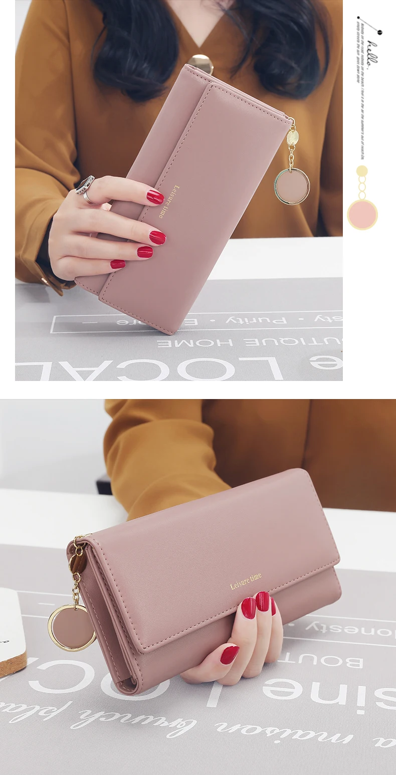 Fashion High Quality Women Wallets Brand Letter Long Tri-fold Wallet Purse Fresh Leather Female Clutch Card Holder Cartera Mujer