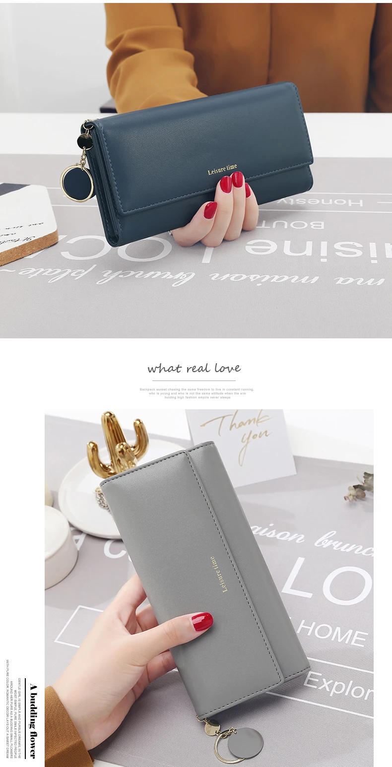 Fashion High Quality Women Wallets Brand Letter Long Tri-fold Wallet Purse Fresh Leather Female Clutch Card Holder Cartera Mujer