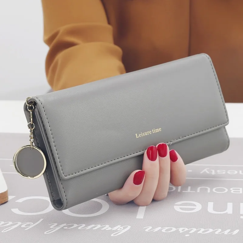 Fashion High Quality Women Wallets Brand Letter Long Tri-fold Wallet Purse Fresh Leather Female Clutch Card Holder Cartera Mujer