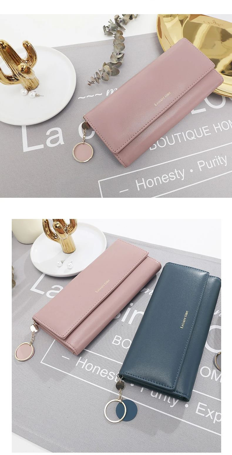 Fashion High Quality Women Wallets Brand Letter Long Tri-fold Wallet Purse Fresh Leather Female Clutch Card Holder Cartera Mujer
