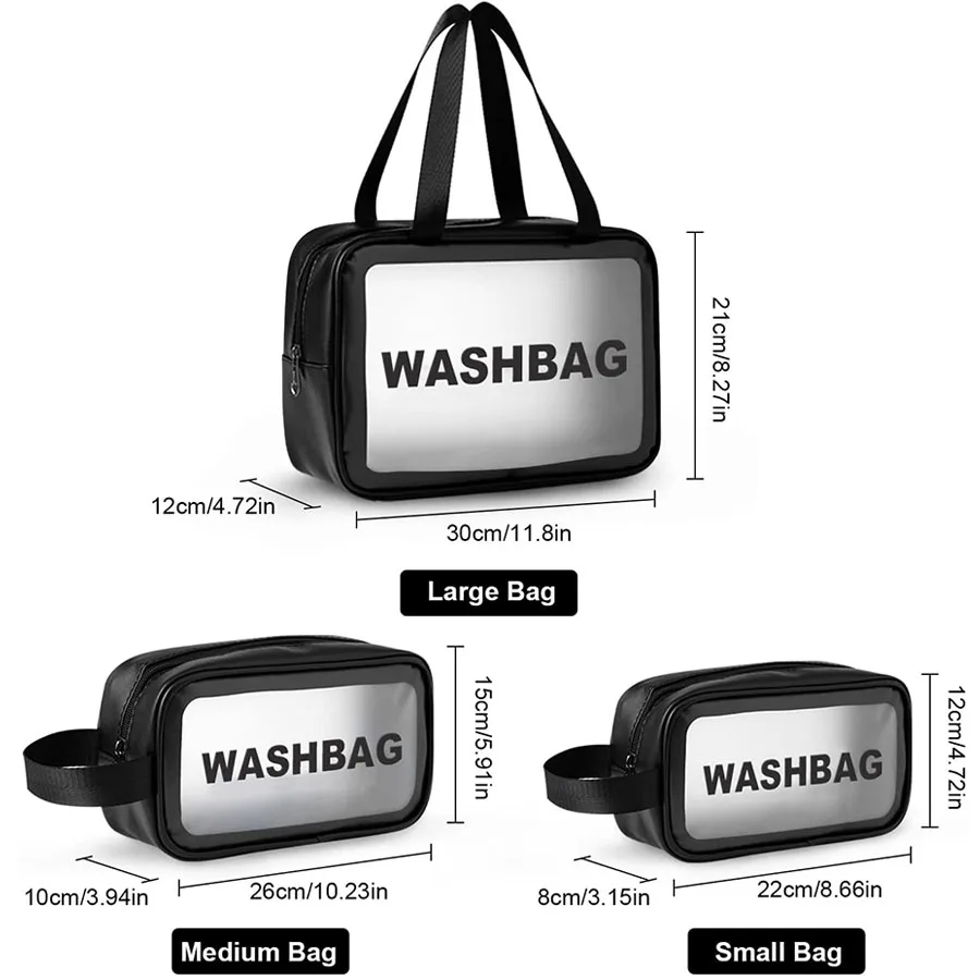 Waterproof Clear Travel Wash Bag Transparent Cosmetic Makeup Organizer Portable Handheld Toiletry Storage for Men S/M/L Sizes