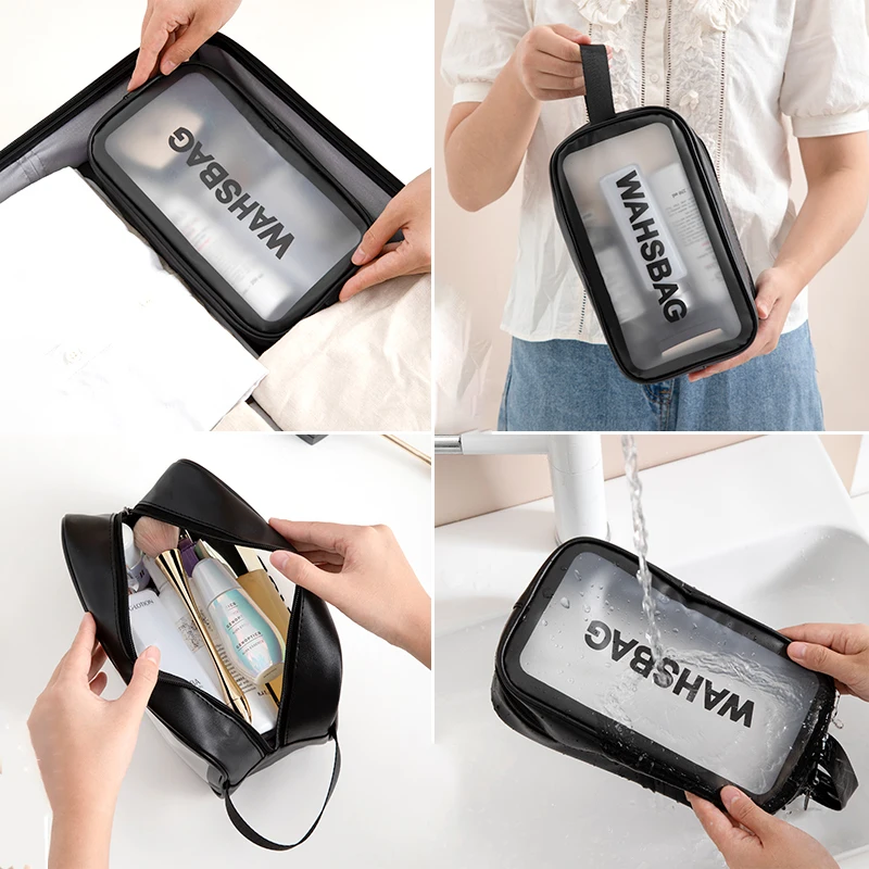 Waterproof Clear Travel Wash Bag Transparent Cosmetic Makeup Organizer Portable Handheld Toiletry Storage for Men S/M/L Sizes