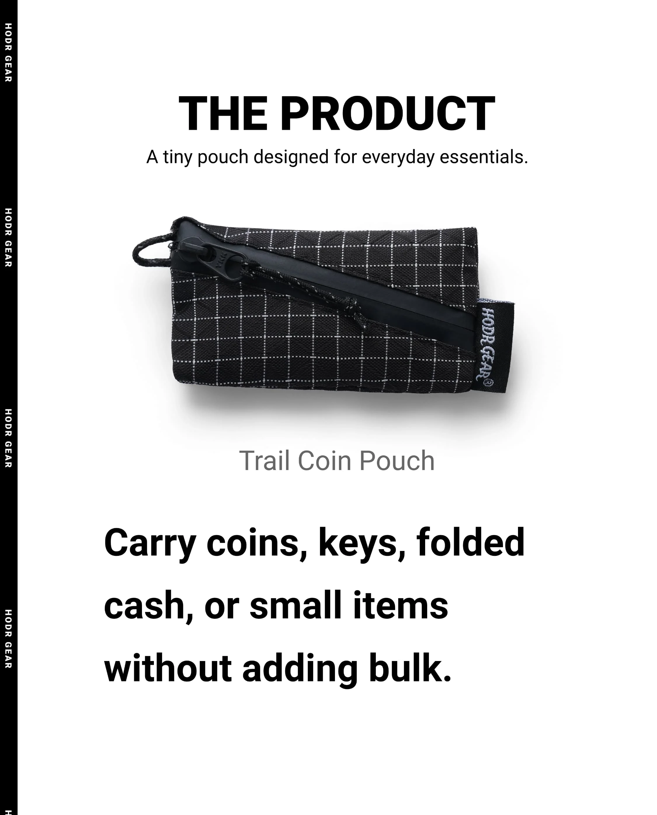 [HODRGEAR] Trail Coin Pouch Ultralight 5.8g UHMWPE Mini Upcycled Gridstop YKK Zipper D-Ring EDC Holder for Backpacking Travel