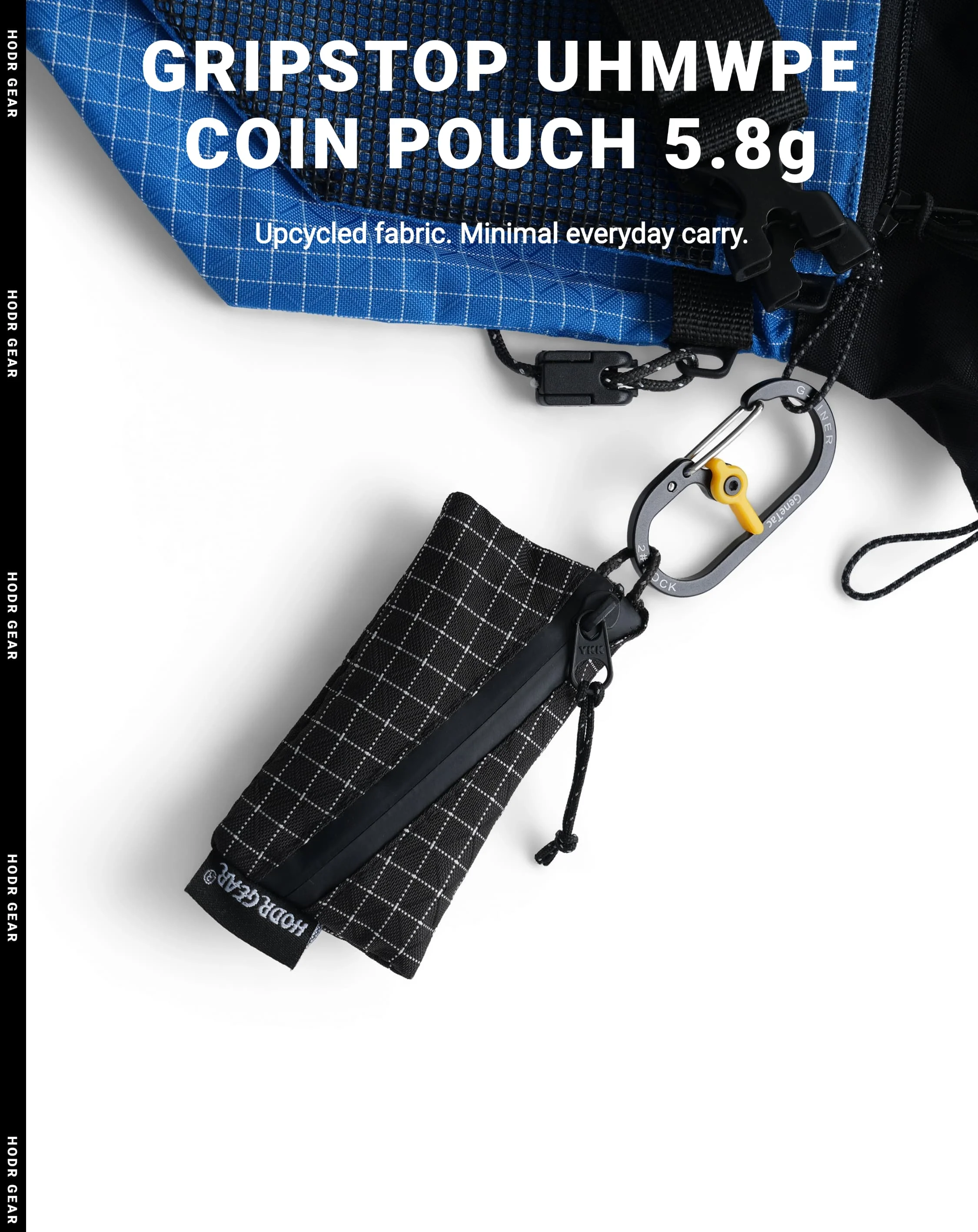 [HODRGEAR] Trail Coin Pouch Ultralight 5.8g UHMWPE Mini Upcycled Gridstop YKK Zipper D-Ring EDC Holder for Backpacking Travel