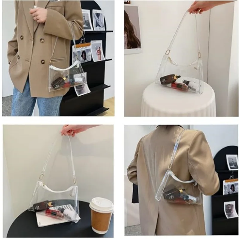 1/2pcs Stylish Transparent PVC Jelly Bag New Moon Shape Daily Underarm Shoulder Bag