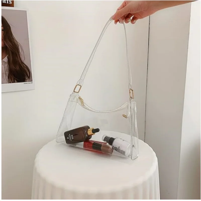 1/2pcs Stylish Transparent PVC Jelly Bag New Moon Shape Daily Underarm Shoulder Bag