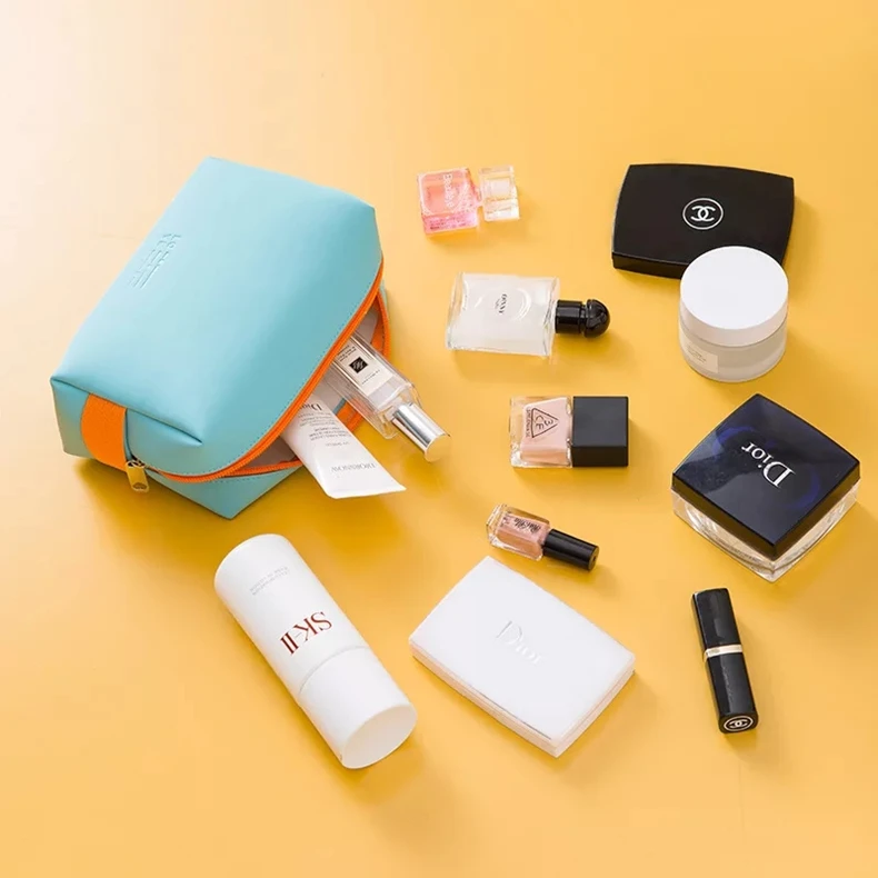 Women Waterproof Cosmetic Bag PU Cute Candy Colors Travel Makeup Bags Woman Portable Make Up Toiletry Storage Bag Organizer Box