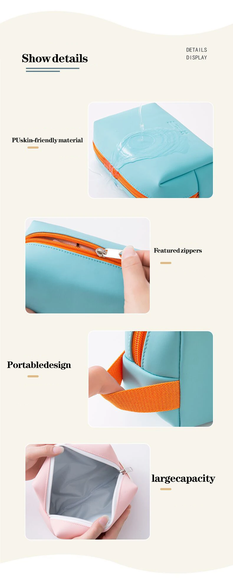 Women Waterproof Cosmetic Bag PU Cute Candy Colors Travel Makeup Bags Woman Portable Make Up Toiletry Storage Bag Organizer Box