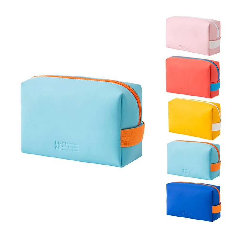 Women Waterproof Cosmetic Bag PU Cute Candy Colors Travel Makeup Bags Woman Portable Make Up Toiletry Storage Bag Organizer Box