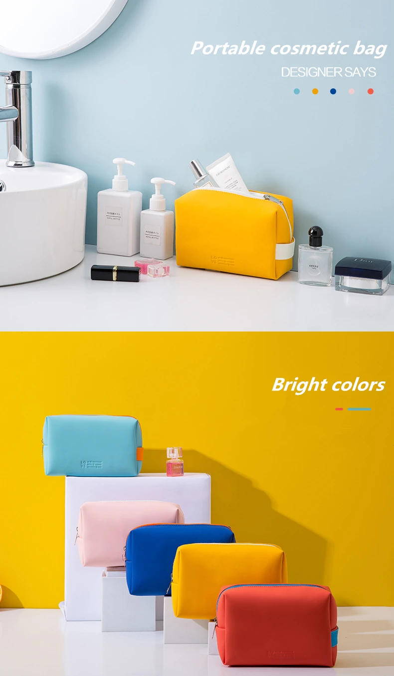 Women Waterproof Cosmetic Bag PU Cute Candy Colors Travel Makeup Bags Woman Portable Make Up Toiletry Storage Bag Organizer Box