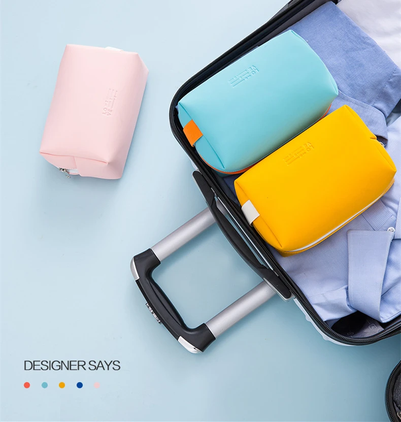 Women Waterproof Cosmetic Bag PU Cute Candy Colors Travel Makeup Bags Woman Portable Make Up Toiletry Storage Bag Organizer Box