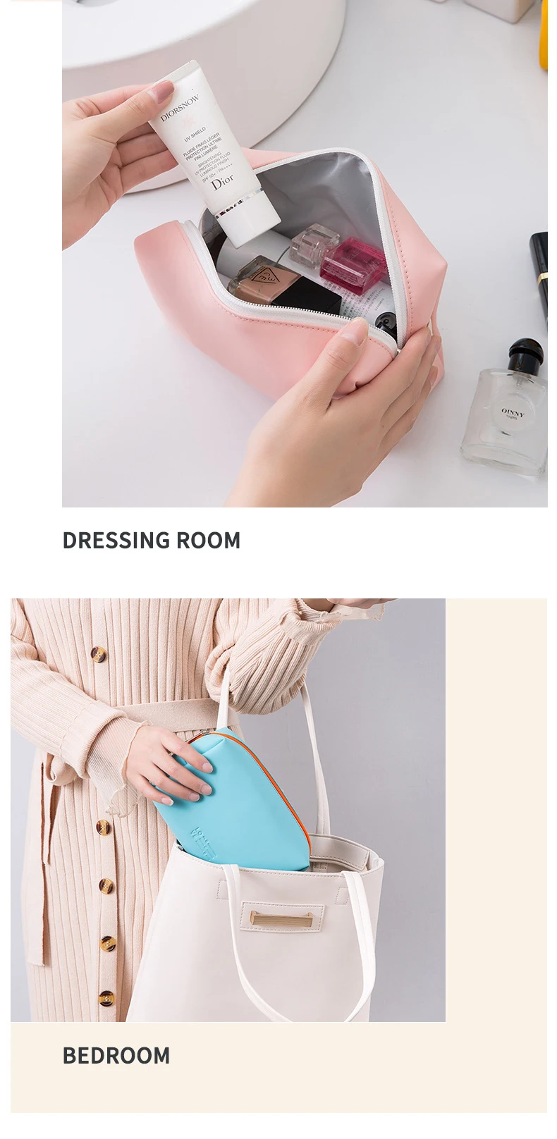 Women Waterproof Cosmetic Bag PU Cute Candy Colors Travel Makeup Bags Woman Portable Make Up Toiletry Storage Bag Organizer Box