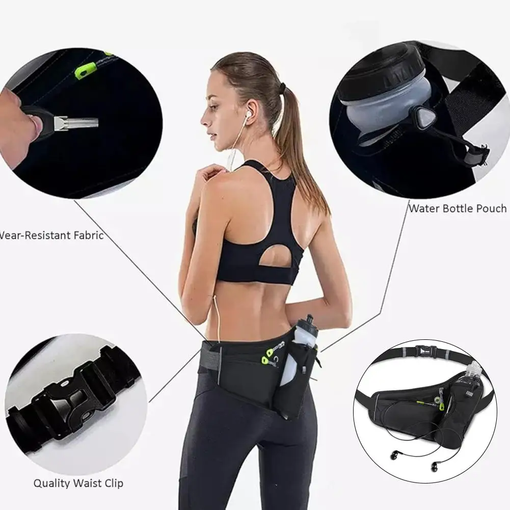 Adjustable Sports Fanny Pack with Water Bottle Holder Multifunctional Outdoor Running Waist Bag for Hiking Cycling Fitness