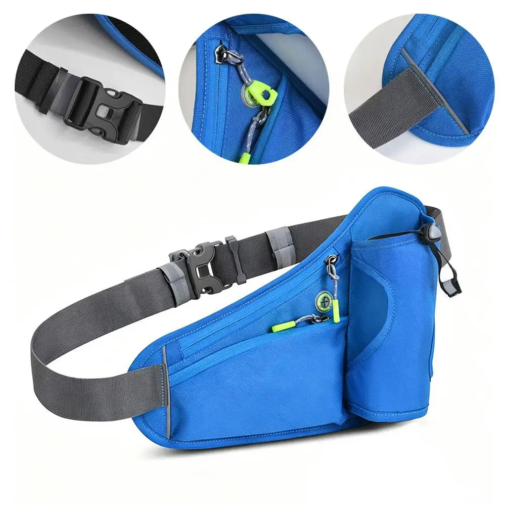 Adjustable Sports Fanny Pack with Water Bottle Holder Multifunctional Outdoor Running Waist Bag for Hiking Cycling Fitness