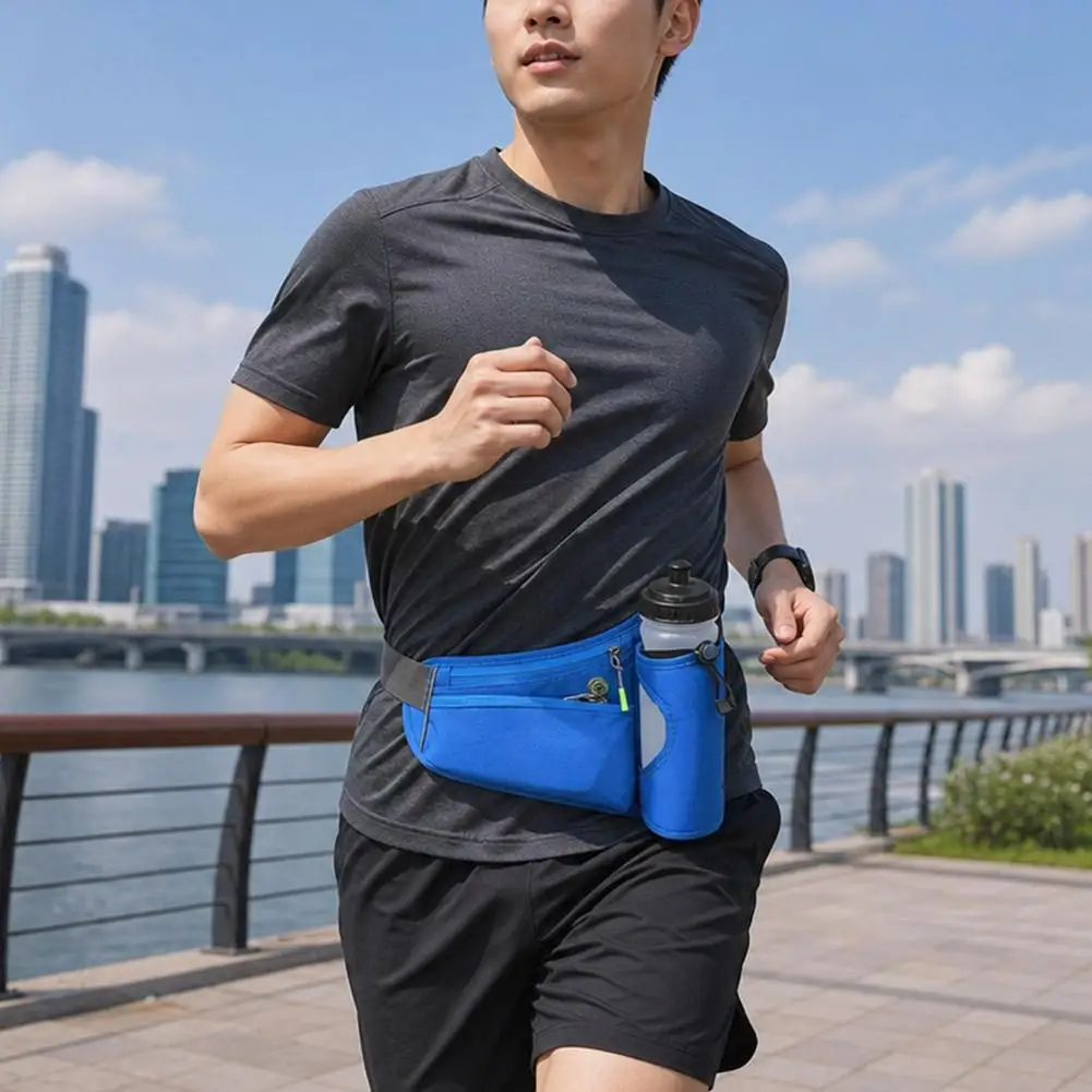 Adjustable Sports Fanny Pack with Water Bottle Holder Multifunctional Outdoor Running Waist Bag for Hiking Cycling Fitness