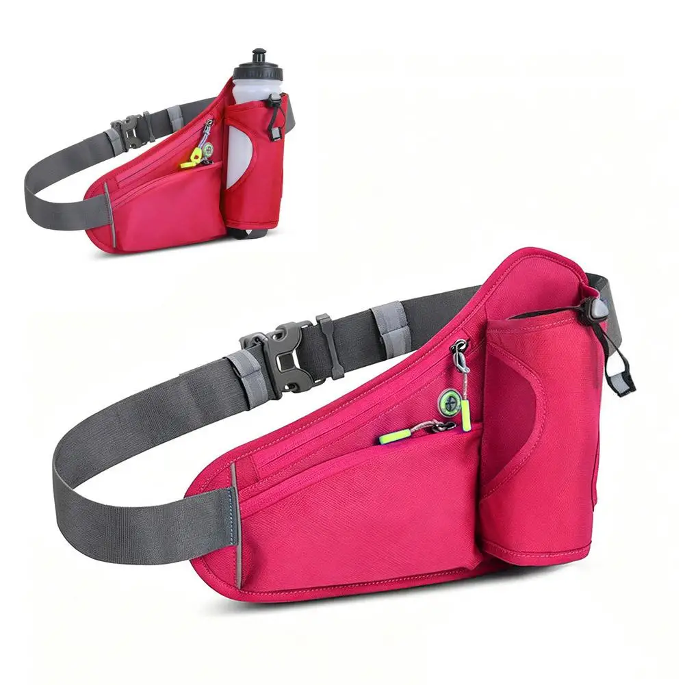 Adjustable Sports Fanny Pack with Water Bottle Holder Multifunctional Outdoor Running Waist Bag for Hiking Cycling Fitness
