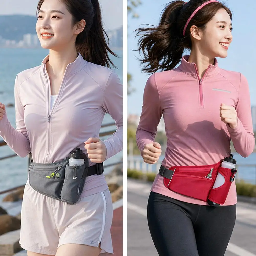 Adjustable Sports Fanny Pack with Water Bottle Holder Multifunctional Outdoor Running Waist Bag for Hiking Cycling Fitness