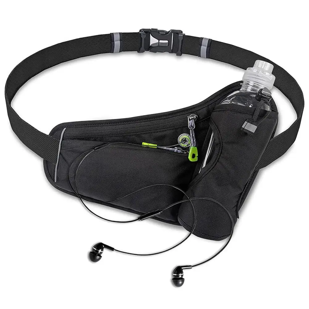 Adjustable Sports Fanny Pack with Water Bottle Holder Multifunctional Outdoor Running Waist Bag for Hiking Cycling Fitness