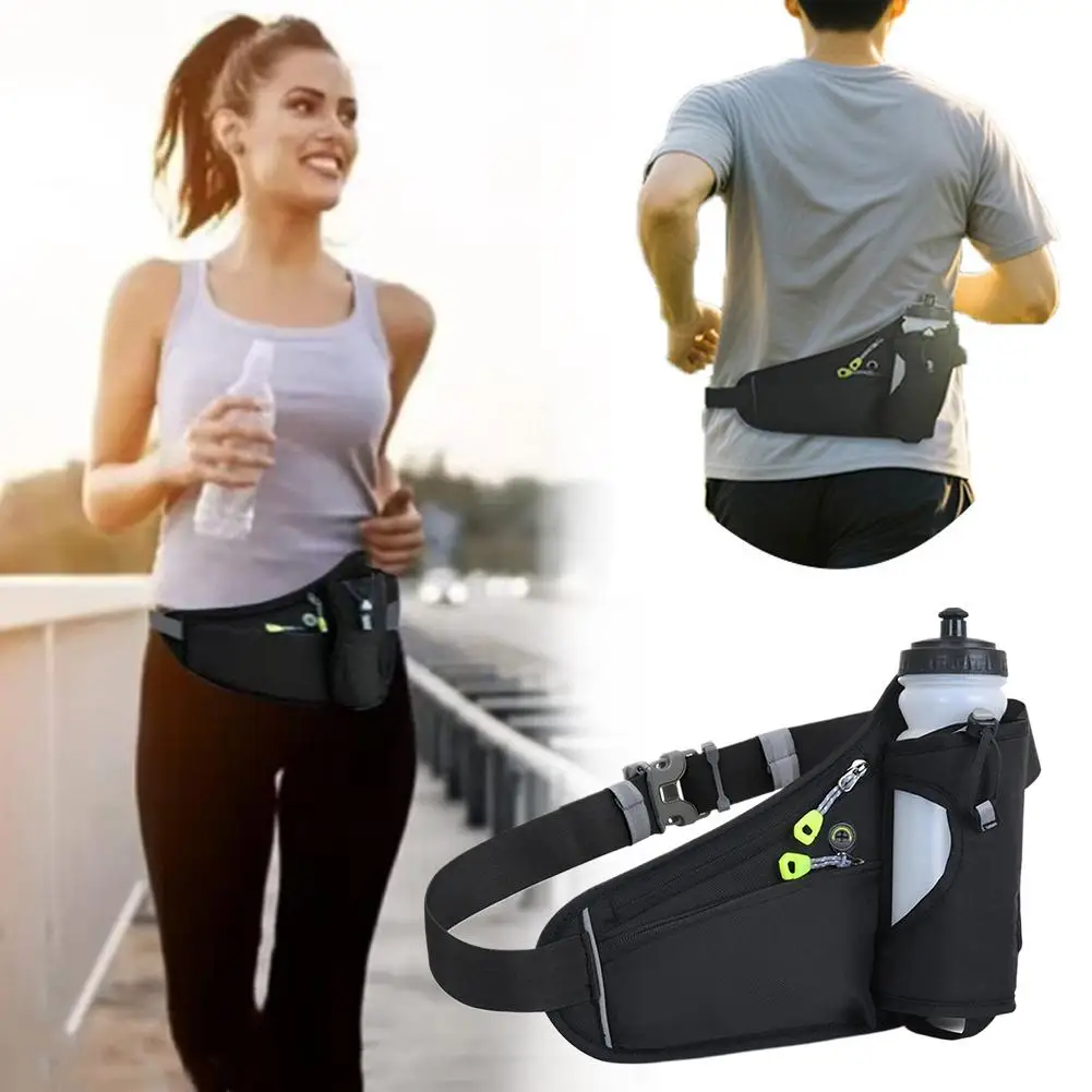 Adjustable Sports Fanny Pack with Water Bottle Holder Multifunctional Outdoor Running Waist Bag for Hiking Cycling Fitness