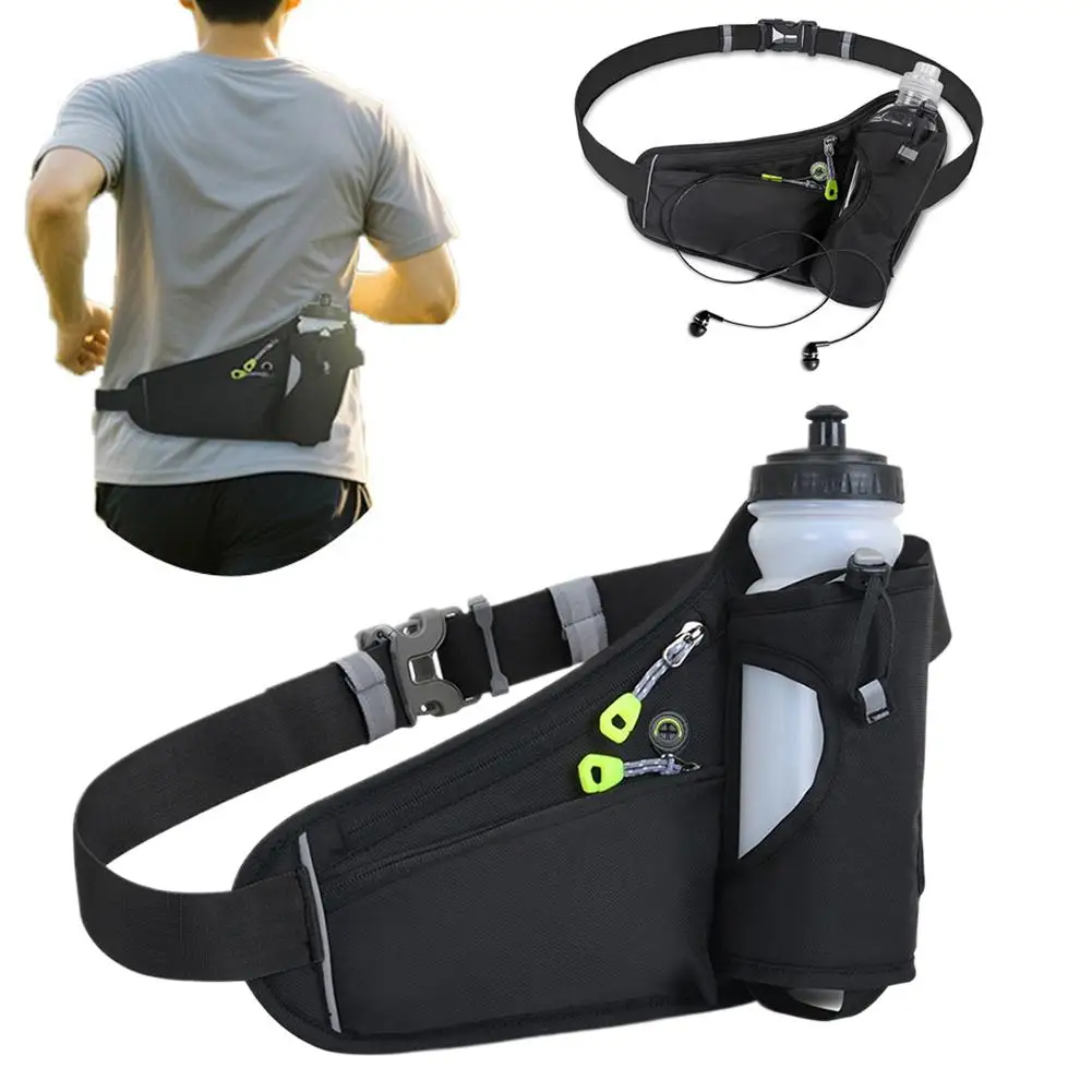 Adjustable Sports Fanny Pack with Water Bottle Holder Multifunctional Outdoor Running Waist Bag for Hiking Cycling Fitness