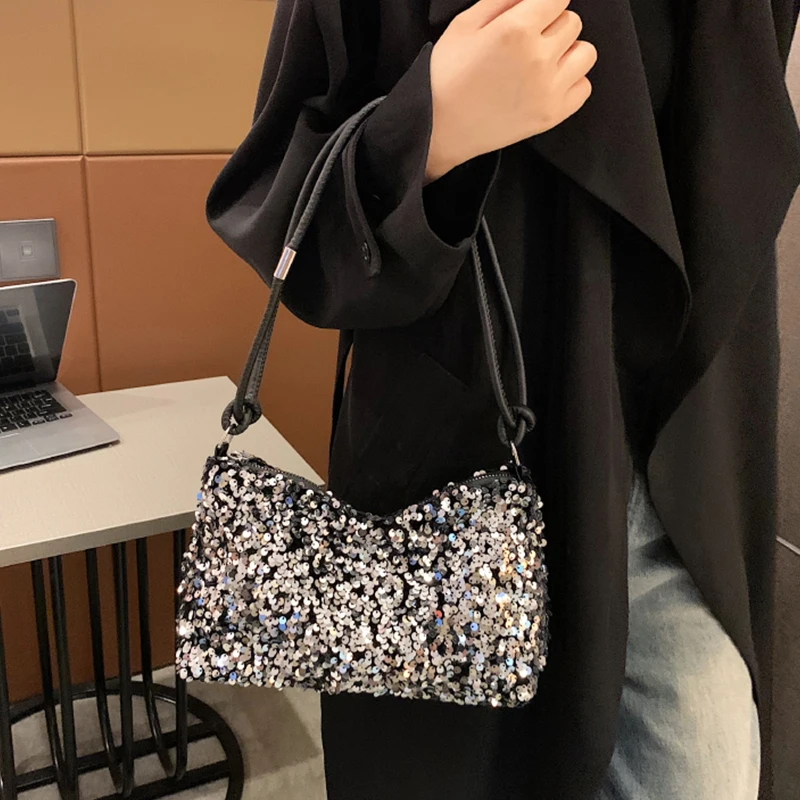 Popular Trendy Women's Korean-Style Handbag with Sequins - Versatile Single-Shoulder Small Bag