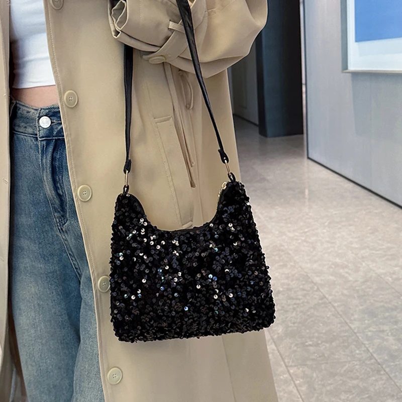 Popular Trendy Women's Korean-Style Handbag with Sequins - Versatile Single-Shoulder Small Bag