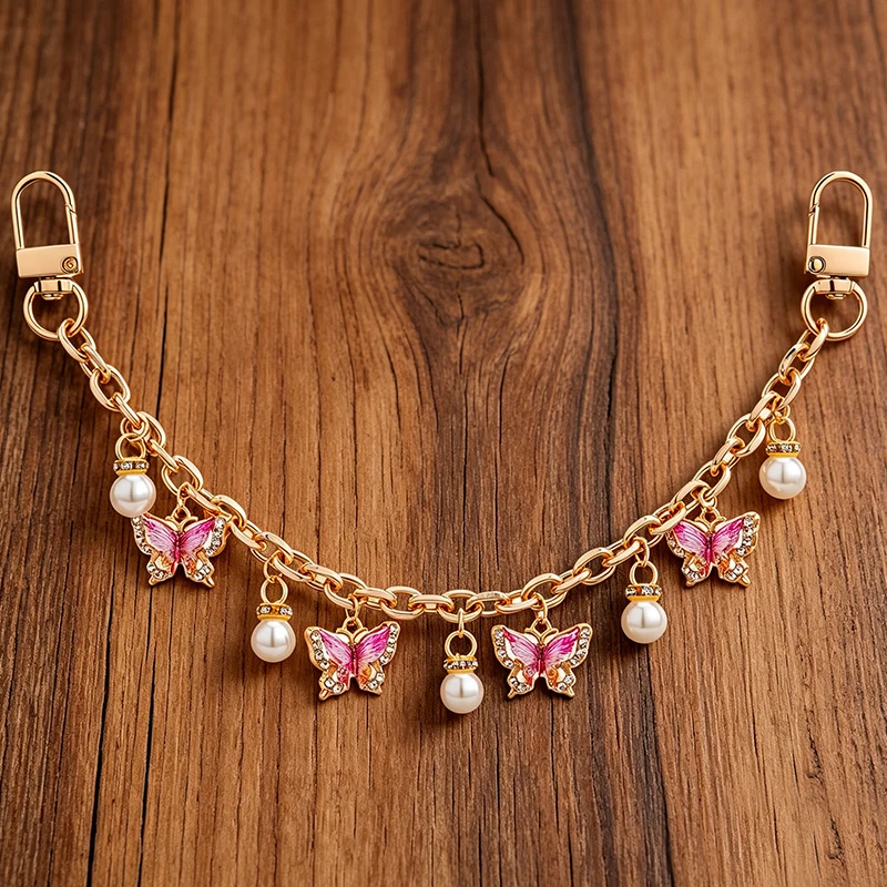 Pink Butterfly Purse Chain Charm Gold Chain Bag Keychains Luxury Pendant Decorativos Hanging Charms