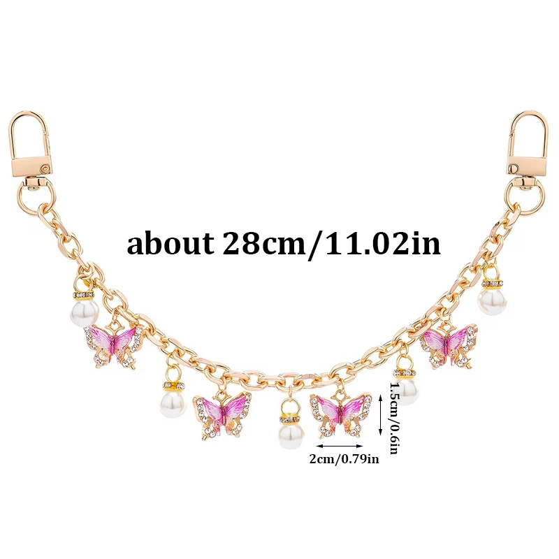 Pink Butterfly Purse Chain Charm Gold Chain Bag Keychains Luxury Pendant Decorativos Hanging Charms