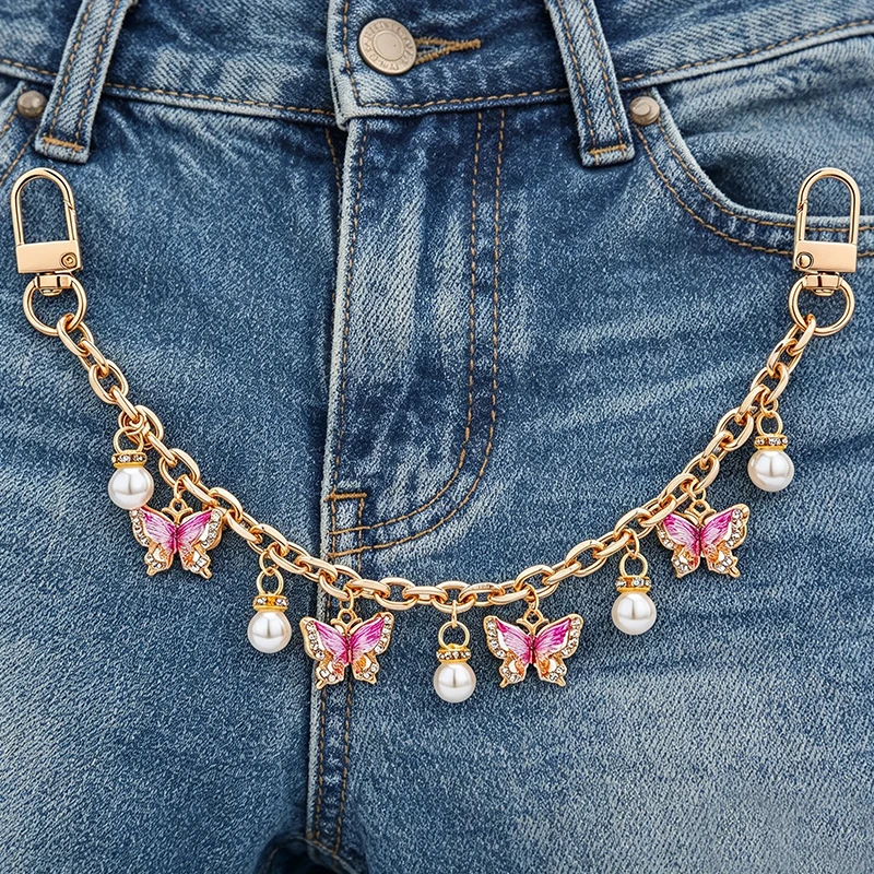 Pink Butterfly Purse Chain Charm Gold Chain Bag Keychains Luxury Pendant Decorativos Hanging Charms