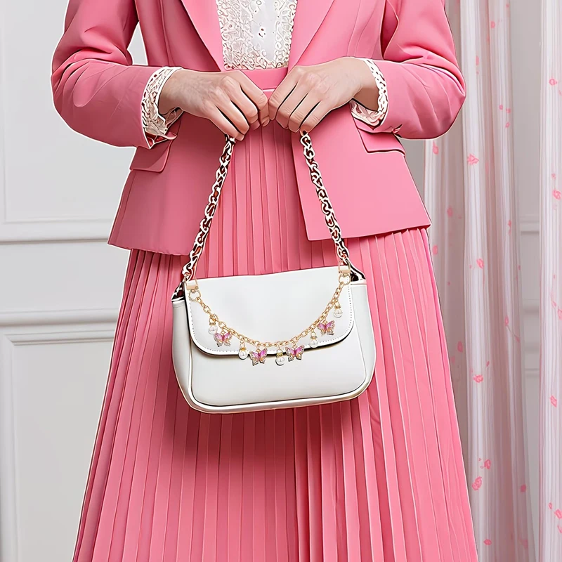 Pink Butterfly Purse Chain Charm Gold Chain Bag Keychains Luxury Pendant Decorativos Hanging Charms