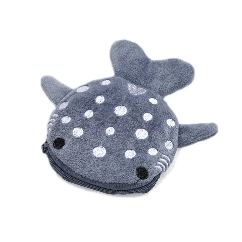 Fashion Cute Blue Shark Mini Whales Coin Purse Plush Zipper Coin Wallet Designer Women's Small Change Bag Key Earphone Pouch