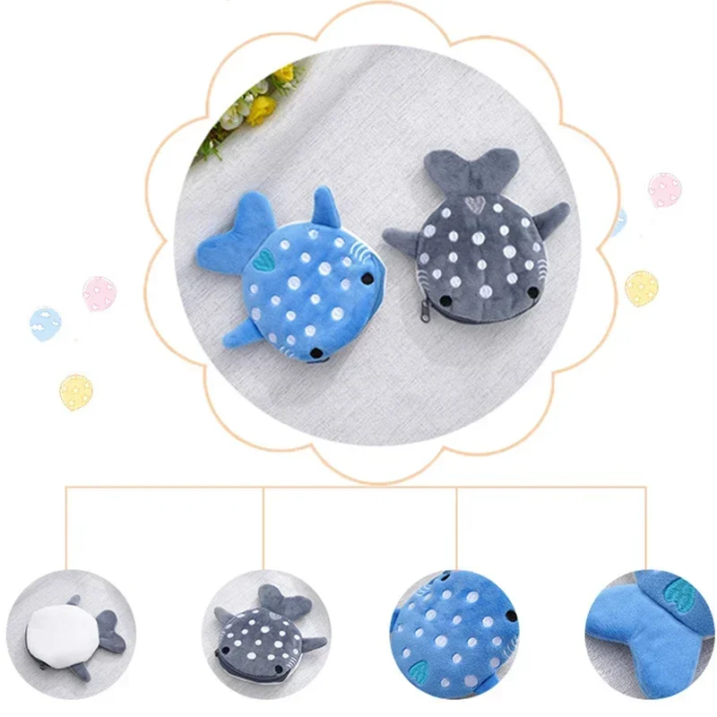 Fashion Cute Blue Shark Mini Whales Coin Purse Plush Zipper Coin Wallet Designer Women's Small Change Bag Key Earphone Pouch
